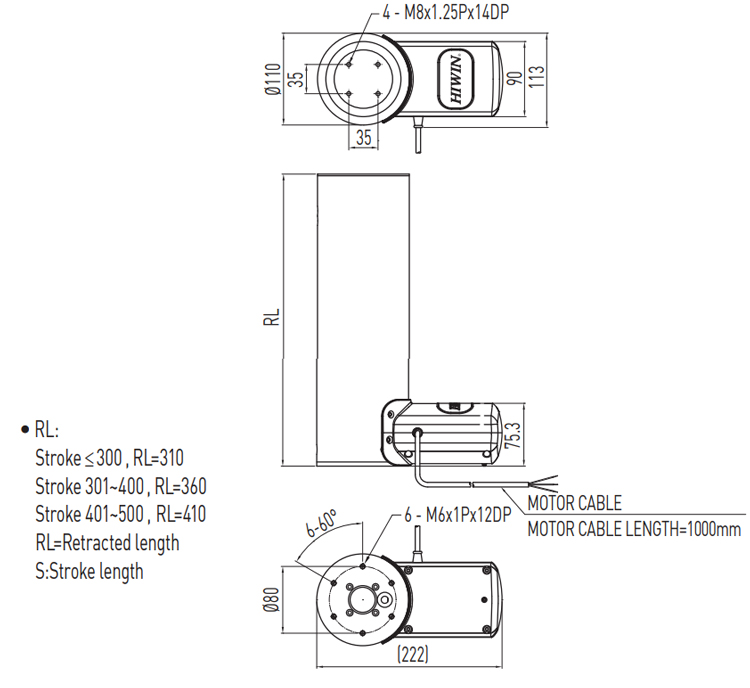 Dimensions - Hiwin Linear Actuator - LAC1