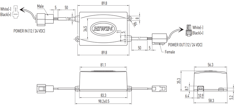 Dimensions - Hiwin Linear Actuator Controller - LAKC1-1