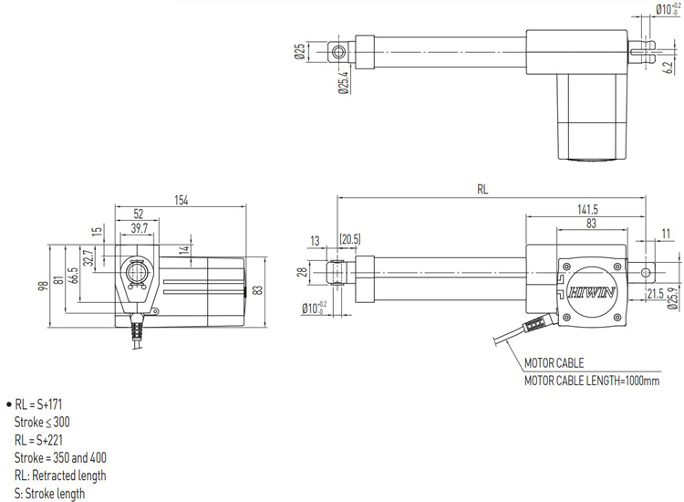 Dimensions - Hiwin Linear Actuator - LAM3