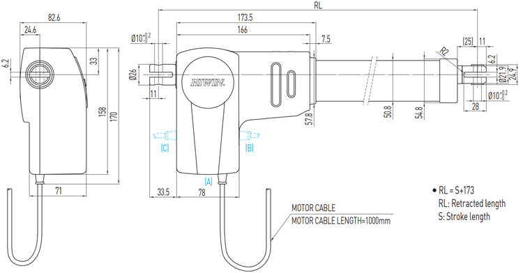 Dimensions - Hiwin Linear Actuator - LAN1