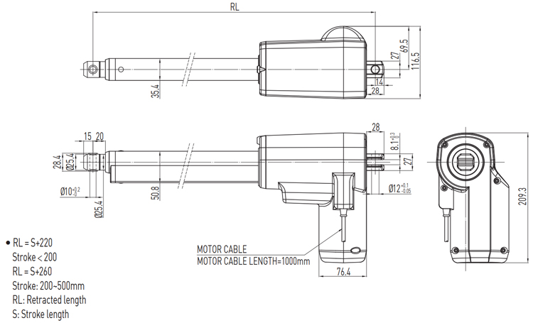 Dimensions - Hiwin Linear Actuator - LAN3A