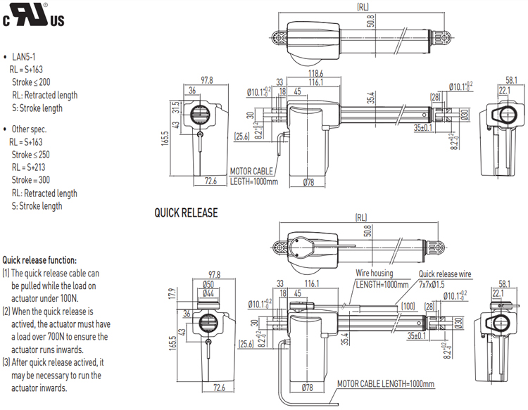 Dimensions - Hiwin Linear Actuator - LAN5