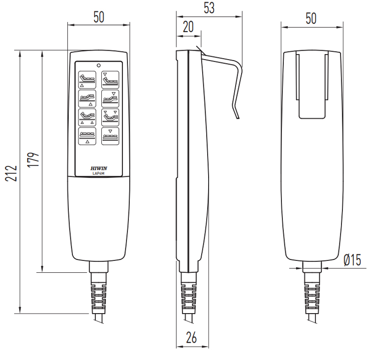 Dimensions - Hiwin Linear Actuator Keypad - LAP4M