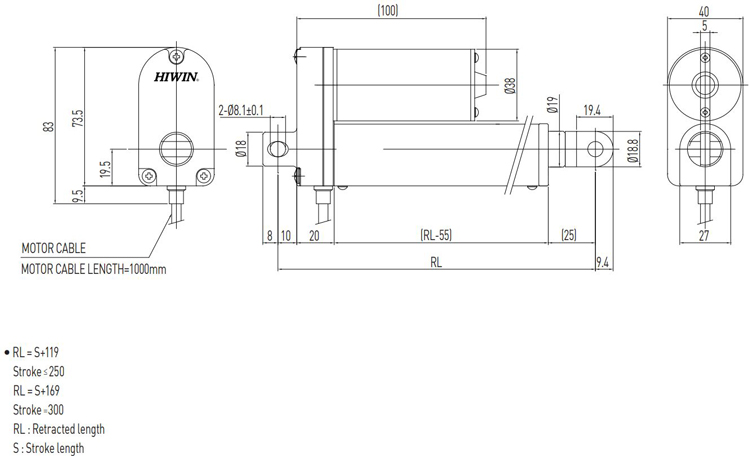 Dimensions - Hiwin Linear Actuator - LAS1