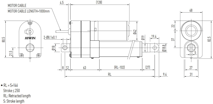 Dimensions - Hiwin Linear Actuator - LAS2