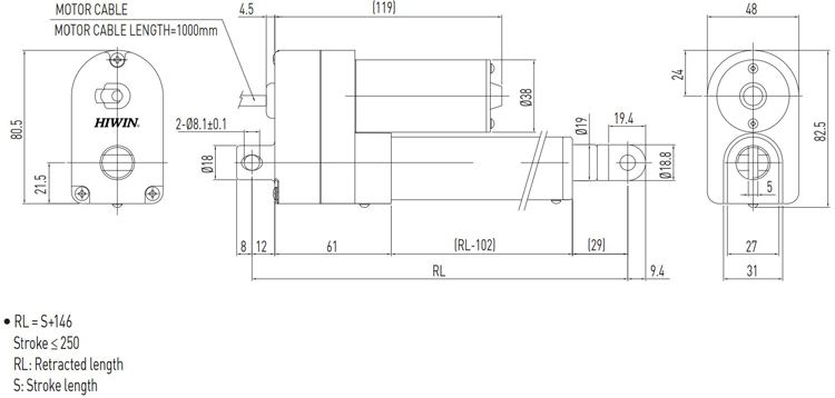 Dimensions - Hiwin Linear Actuator - LAS3